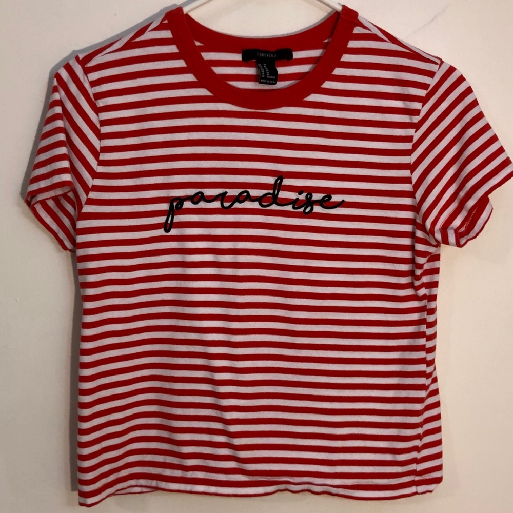 F21 M Paradise cropped striped tee red white shirt